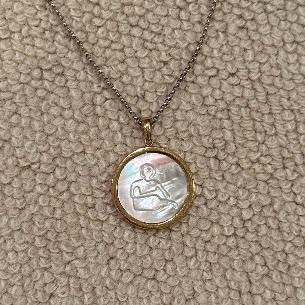 Asha zodiac pendant (Aquarius) and 30” Vermeil beaded chain